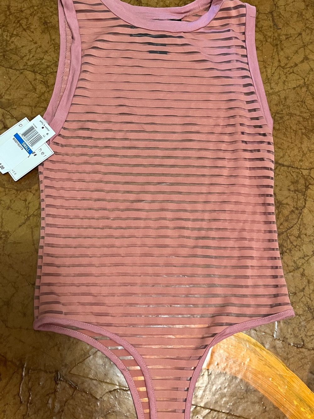 NWT Polly & Esther Pink Striped Mesh Bodysuit Sz small